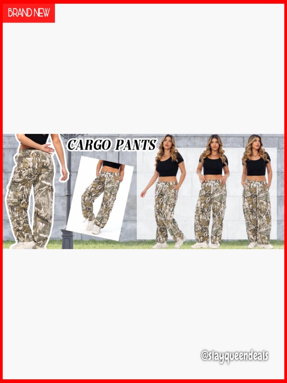 High Waisted Wide Leg Camo Cargo Pants Baggy Straight Jeans - Picture 5 of 6